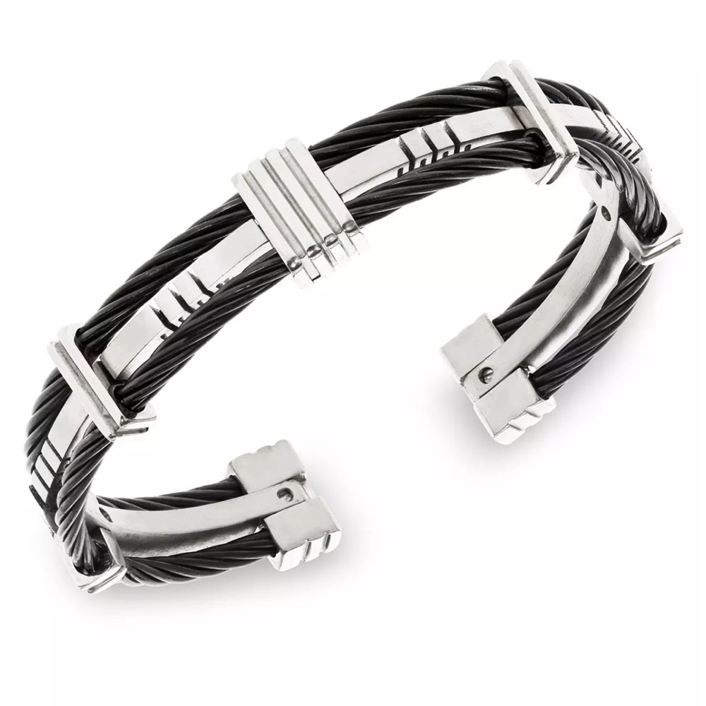 SUTTON BY RHONA SUTTON Stainless Steel And Black Cable Bangle Bracelet